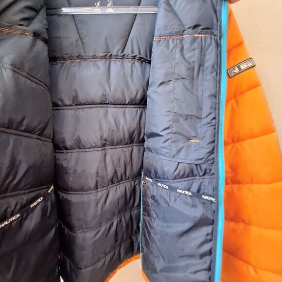Nautica Poly Hooded Regular Fit Puffer Jacket Mens Sz Large Hunt Orange NWT $175 - Picture 10 of 13
